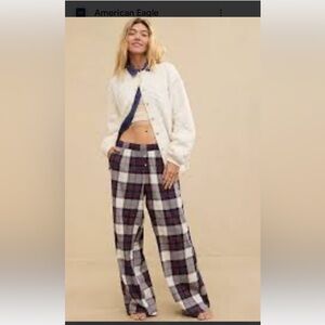 Aerie Women's Plaid Pajama Pants in Navy and Red, Size Medium Long.